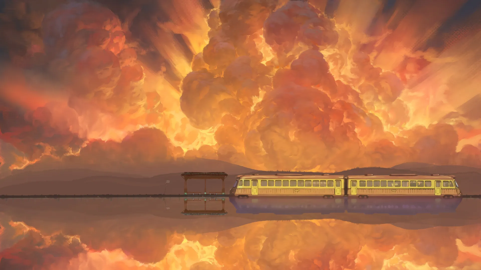 千与千寻 火车 风景 动漫 绘画 