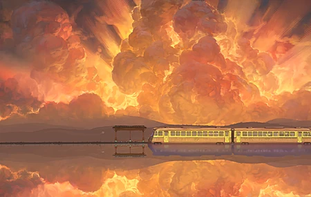 千与千寻 火车 风景 动漫 绘画 