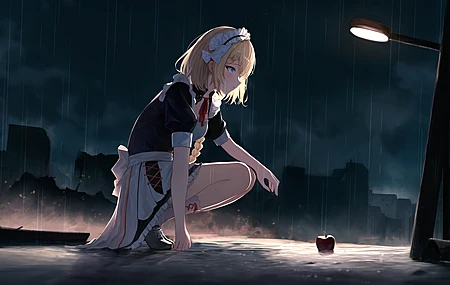  女佣服装 女佣 苹果 雨 简单的背景 极简主义 灯光 