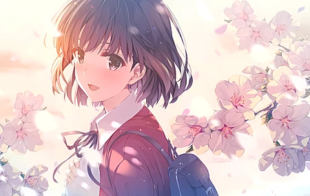 短发 动漫女孩 樱花 背包 加藤美美 赛奈女主角 索迪卡塔 鲜花 校服 