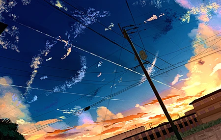 AI艺术 电线杆 云 日落 天空 