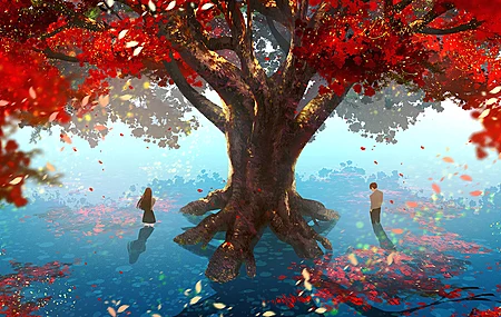 动漫 风景 树木 五颜六色 动漫男孩 动漫女孩 