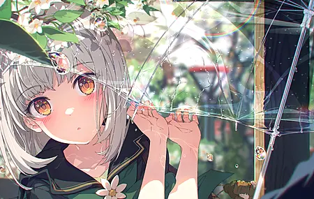 白发 动漫 动漫女孩 雨伞 黄眼睛 校服 