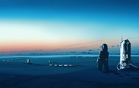 宇航员 宇航服 宇宙飞船 极简主义 日落 夕阳辉光 简单背景 