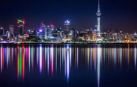  奥克兰 新西兰 夜幕下的城市灯火