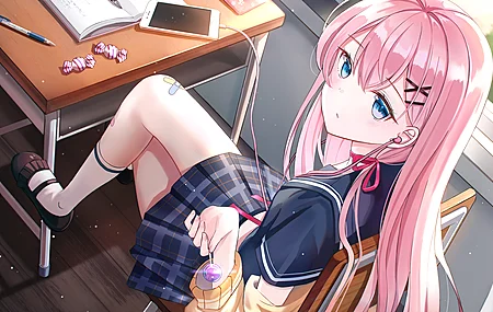  爱伦 动漫 动漫女孩 校服 教室 棒棒糖 