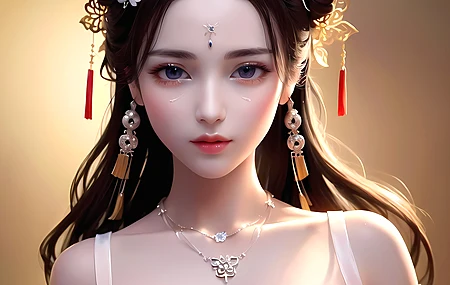 亚洲人 项链 发饰 珠宝  漂亮的女孩肖像