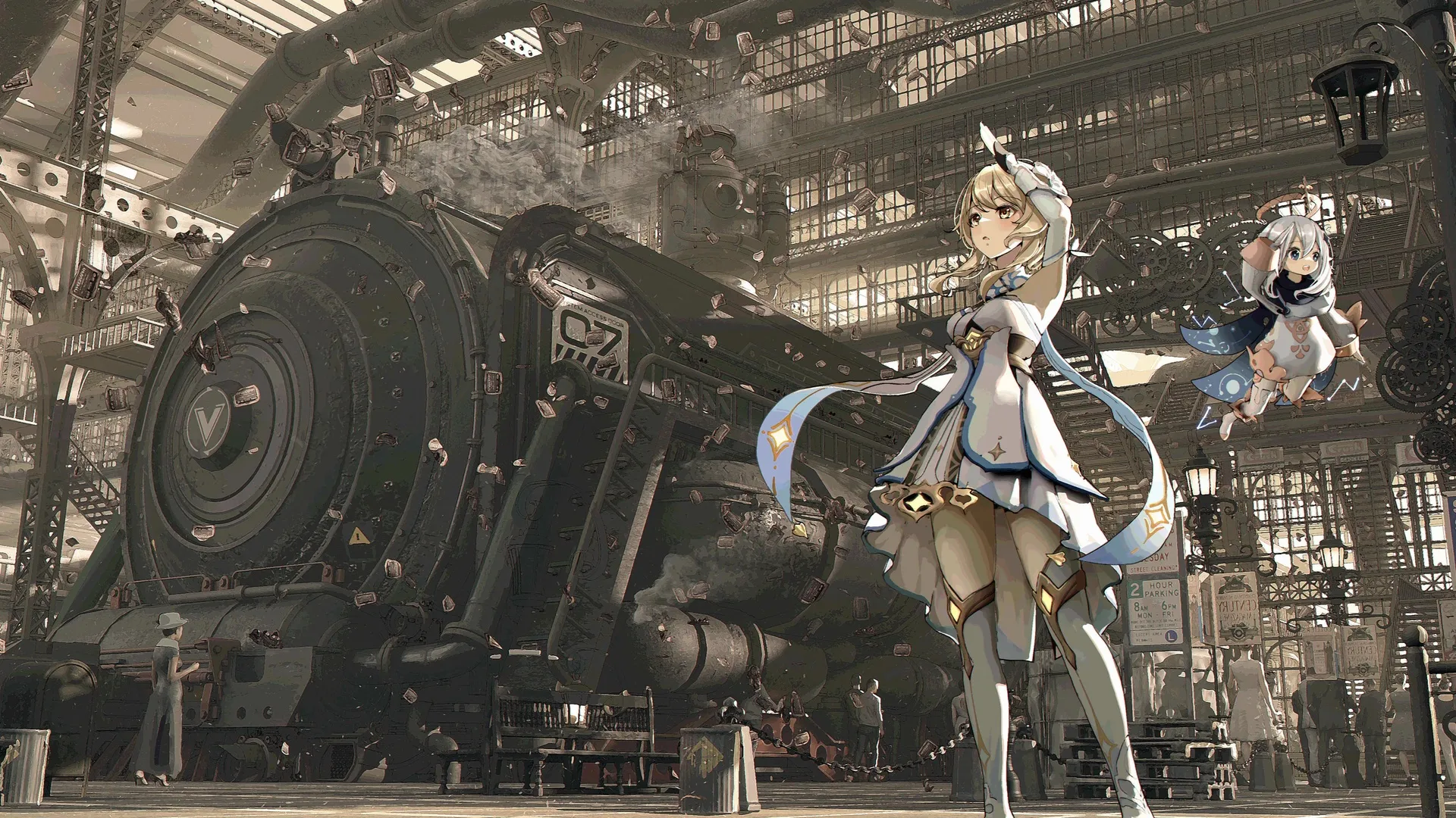  派蒙 原神 鲁明 原神 动漫女孩 火车 