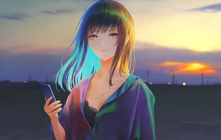 刘海 横山 动漫 动漫女孩 青色头发 