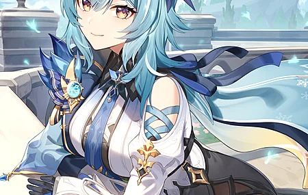 蓝头发 动漫 动漫女孩 尤拉 原神 黄眼睛 