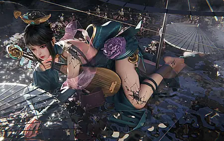 女人 梦幻女孩 古典风格 抱琴的女孩