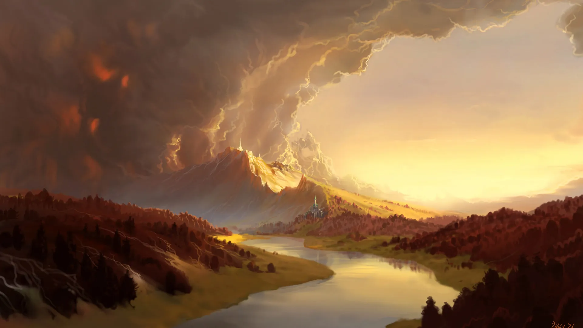 AI艺术 风景 云 城堡 山 