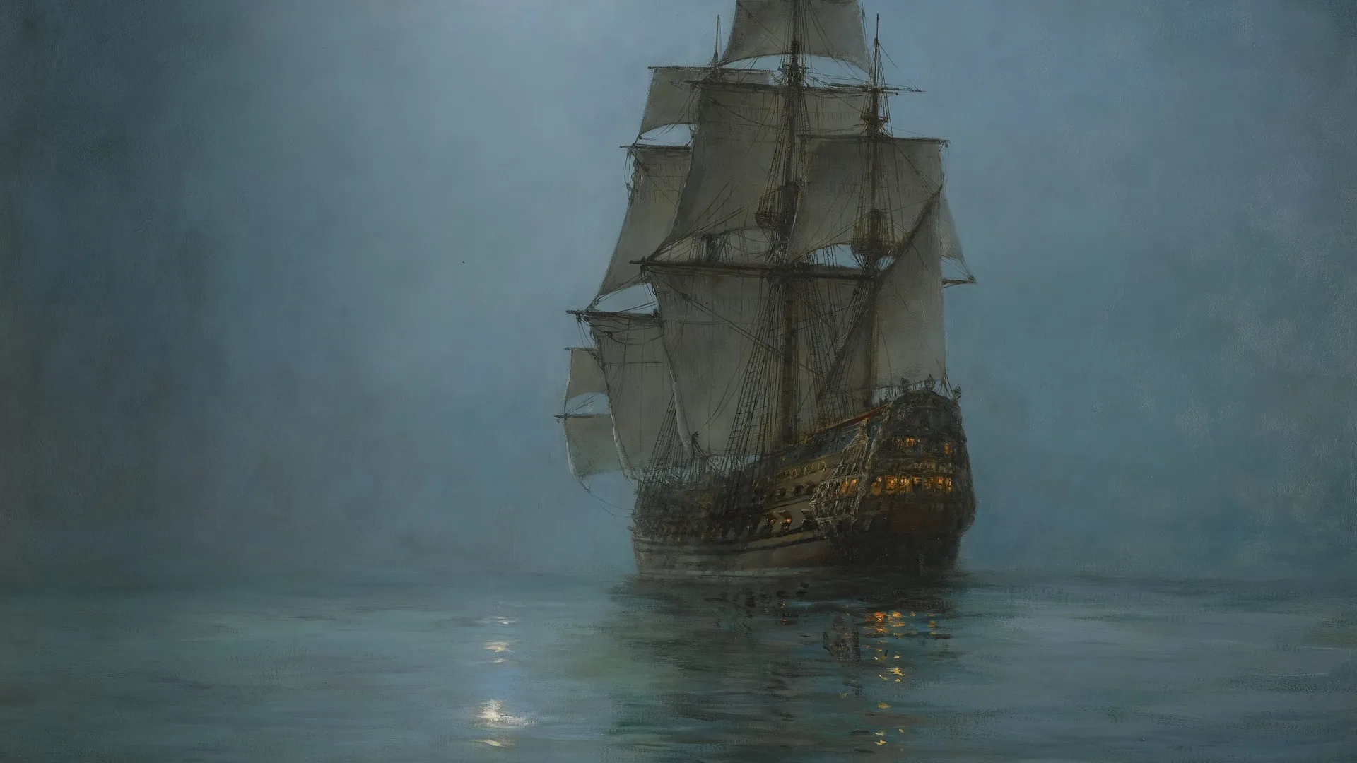 蒙塔古·道森 油画 船 帆船 水 月亮 