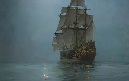 蒙塔古·道森 油画 船 帆船 水 月亮 