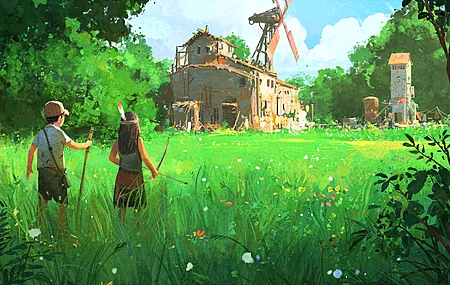 尼古拉·洛克森 儿童  男孩女孩在探险 破旧的房子