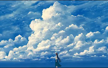 女性户外 长发 云彩 天空 动漫女孩 动漫 