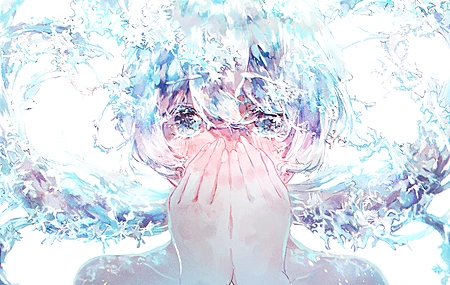 短发 动漫 动漫女孩 水色眼睛 白色背景 水 水花 