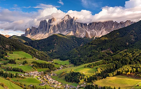 自然 风景 意大利 白云岩 山脉 天空 云 村庄 