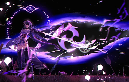 紫色头发 长发 辫子  紫色眼睛 剑 武器  电脑壁纸 4K壁纸