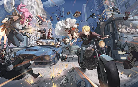 动漫男孩 动漫女孩 动漫 汽车 喷气式背包 摩托车 卡车 皮耶夫  电脑壁纸 4K壁纸