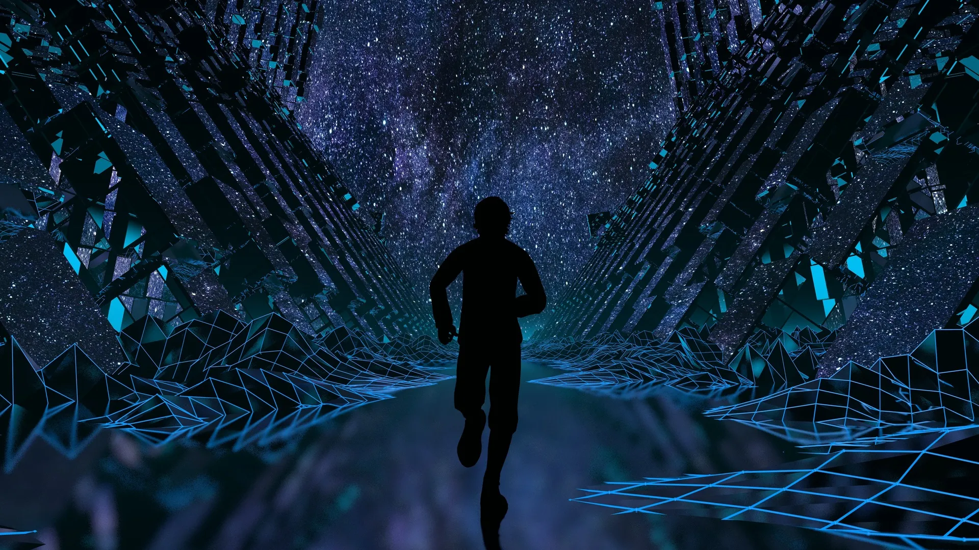 赛博朋克 几何 抽象 形状 道路 科幻小说 剪影 AI艺术  电脑壁纸 4K壁纸