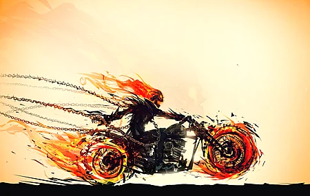 幽灵骑士 骷髅 火 摩托车 米色背景 漫威漫画  电脑壁纸 4K壁纸