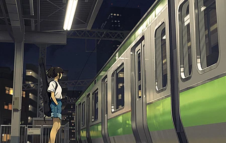 动漫女孩 地铁 火车 4K壁纸