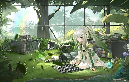 棋盘 国际象棋 双色调头发 星眼 窗户 彩虹 花 水 兽耳 生物 萝莉  电脑壁纸 4K壁纸