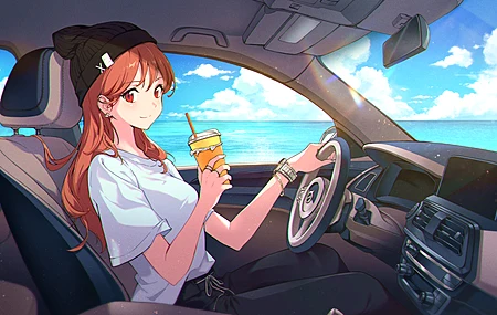 汽车 驾驶车辆的女孩 饮料 电脑壁纸 4K壁纸