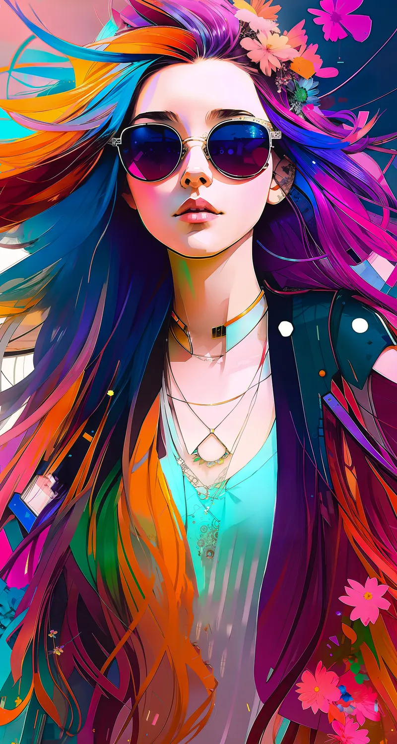 太阳镜 鲜花 头发中的花  手机壁纸 4K壁纸