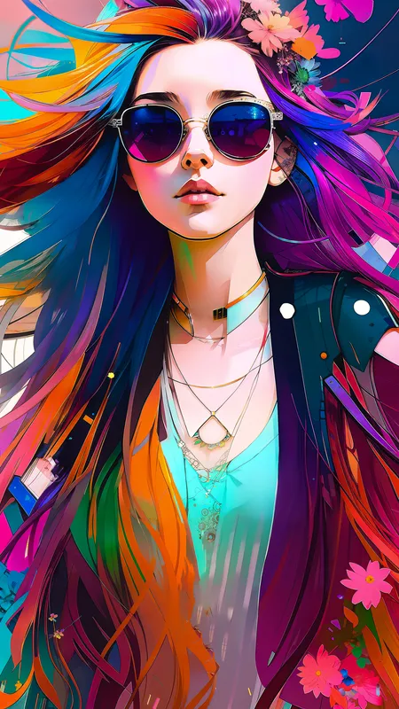 太阳镜 鲜花 头发中的花  手机壁纸 4K壁纸