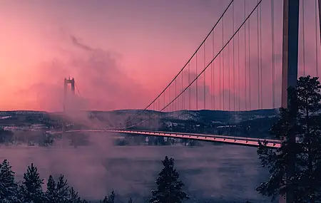 云彩 白雪覆盖 薄雾 铁锁链大桥 电脑壁纸 4K壁纸