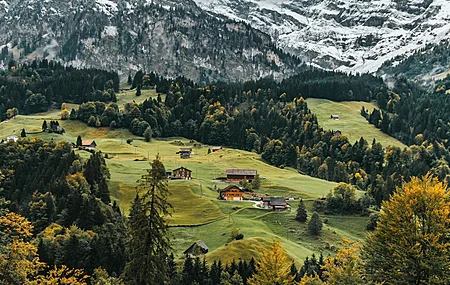 村庄 山脉 风景 自然 雪山  电脑壁纸 4K壁纸