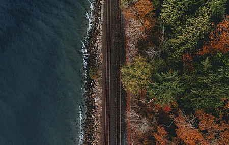 铁路 自然 海景 树木 石头 鸟瞰  电脑壁纸 4K壁纸