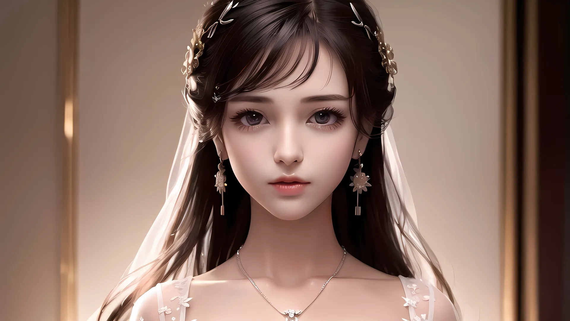 长发 艺术 连衣裙 项链 耳环 珠宝  电脑壁纸 4K壁纸