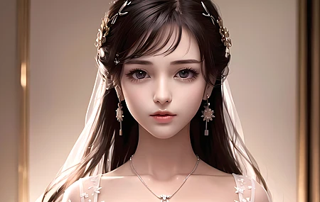 长发 艺术 连衣裙 项链 耳环 珠宝  电脑壁纸 4K壁纸