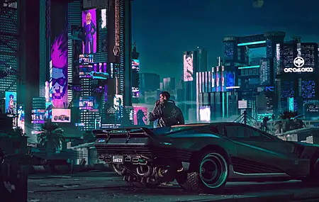 AI艺术 未来主义城市 汽车 奇幻艺术 夜晚 赛博朋克 电脑壁纸 4K壁纸