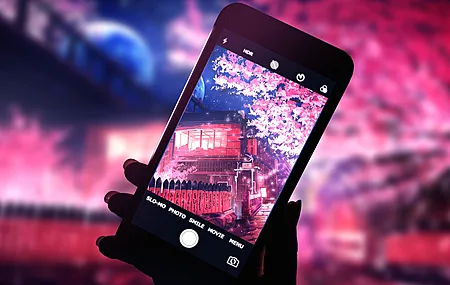 动漫 夜晚 樱花 智能手机  电脑壁纸 4K壁纸