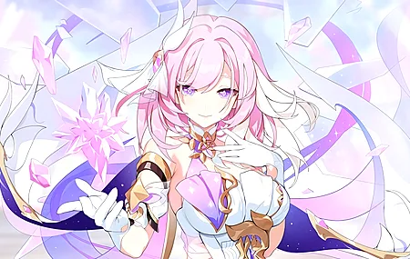 粉红色的头发 动漫女孩 紫色的眼睛  电脑壁纸 4K壁纸