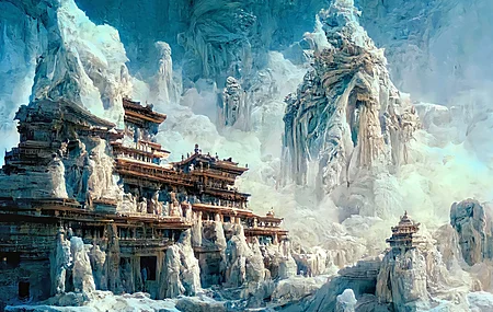 AI艺术 废墟 雕塑 雕像 冰 洞穴 艺术  电脑壁纸 4K壁纸