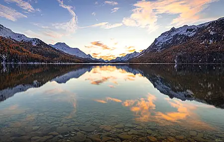 风景 水 反射 山 雪 森林 自然  电脑壁纸 4K壁纸