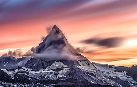 自然 雪 山脉  日落 云 瑞士马特宏峰 瑞士阿尔卑斯山  电脑壁纸 4K壁纸