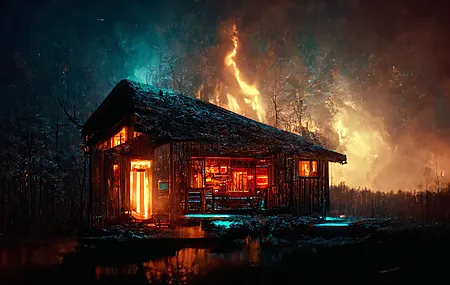 小屋 火 概念艺术 黑暗 电脑壁纸 4K壁纸