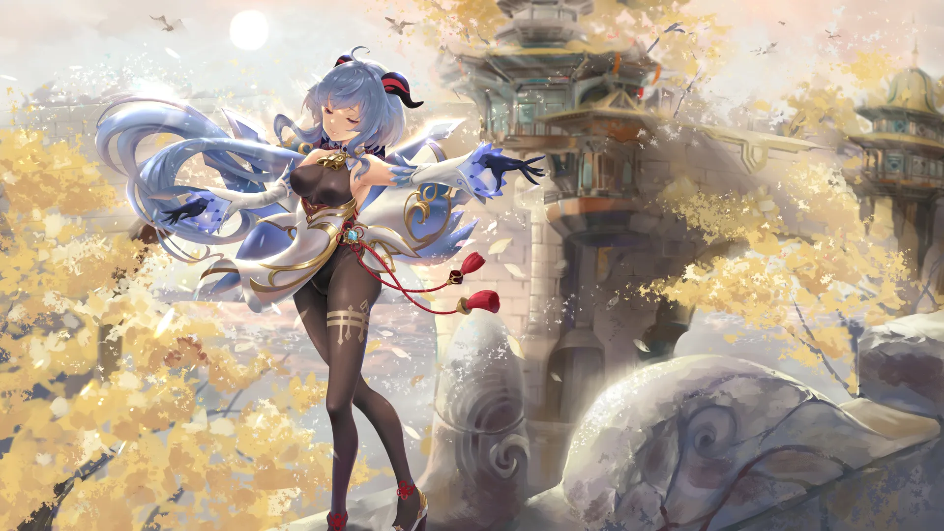 名字 艺人 蓝头发 动漫女孩 紧身衣 号角  电脑壁纸 4K壁纸