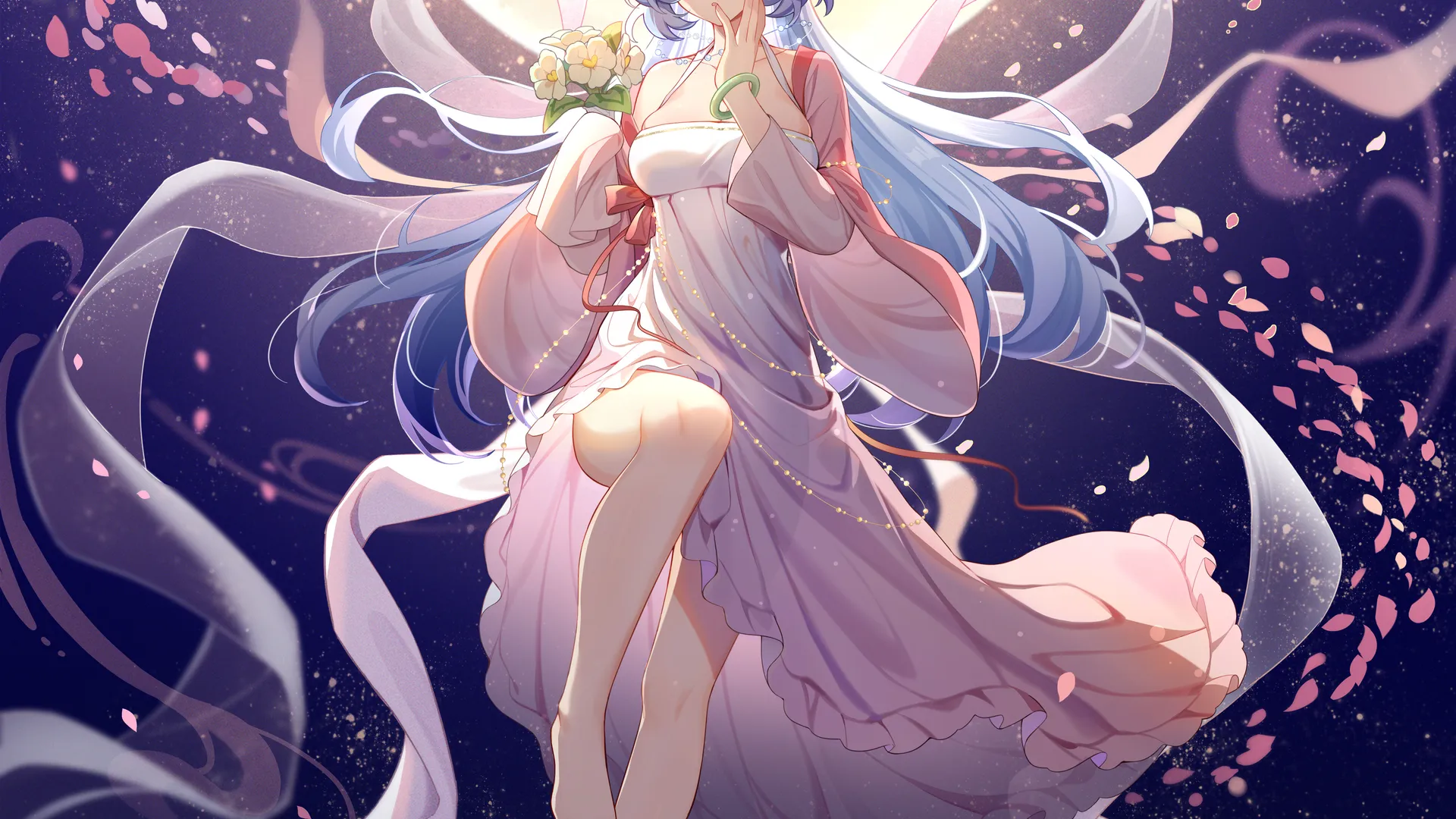 原神 漂浮 花瓣 鲜花 动漫女孩 手机壁纸 4K壁纸