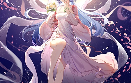 原神 漂浮 花瓣 鲜花 动漫女孩 手机壁纸 4K壁纸