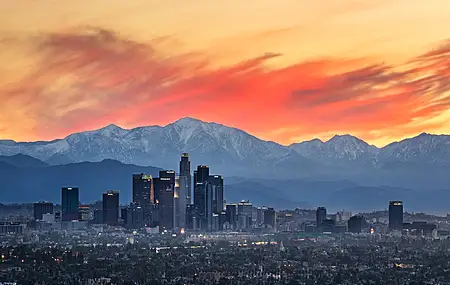 风景 城市 城市景观 洛杉矶 摄影 日出 山脉 烟雾 电脑壁纸 4K壁纸