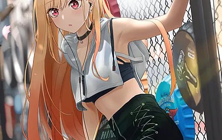 动漫女孩 北川马林 玩偶 滑板 栅栏 衣领  电脑壁纸 4K壁纸