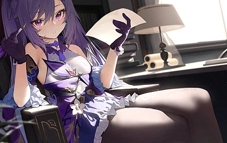 紫色头发 电子游戏角色 黑色裤袜 手套  电脑壁纸 4K壁纸