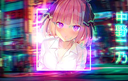 霓虹灯 动漫女孩 城市 画中画 电脑壁纸 4K壁纸